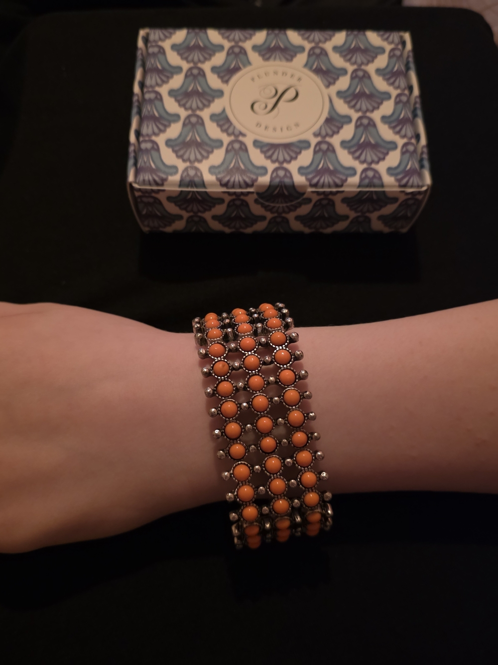 Orange Multi-Row Beaded Stretch Bracelet